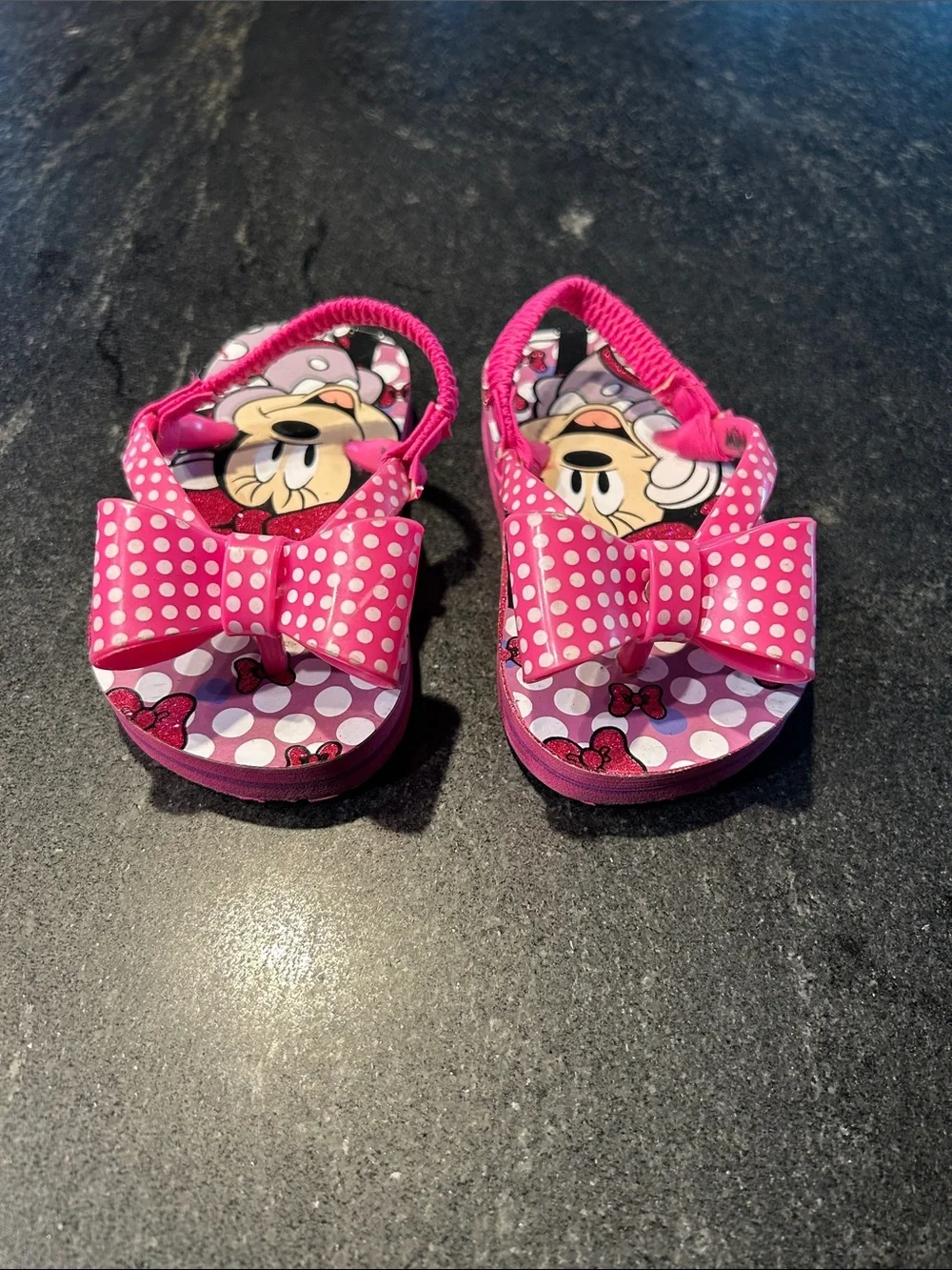 Disney Pink Minnie Mouse Polka Dot Bow Flip Flops for Kids